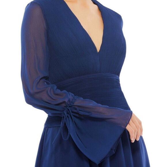 NWT Ieena for Mac Duggal  Pleated Bell Sleeve Chiffon Cocktail Mini Dress, Size - Picture 3 of 12